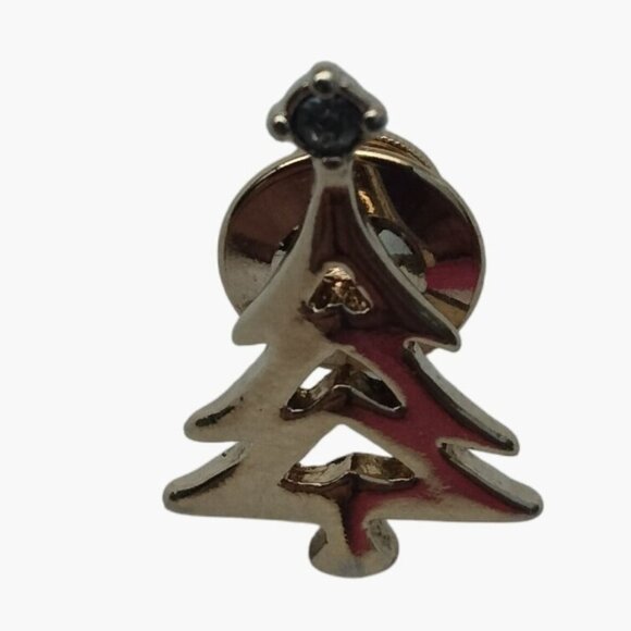 Avon Rhinestone Christmas Tree Lapel Pin Gold tone Holiday Jewelry Pinback - Picture 4 of 5